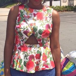 ASOS floral cutout peplum shirt